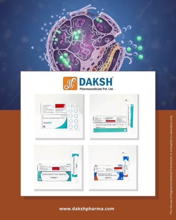 TERBIDAC-M cream with Terbinafine 1% and Mometasone Furoate 0.1% for fungal skin infections, TERBIDAC antifungal lotion containing Terbinafine 1% w/w for topical fungal infection treatment,