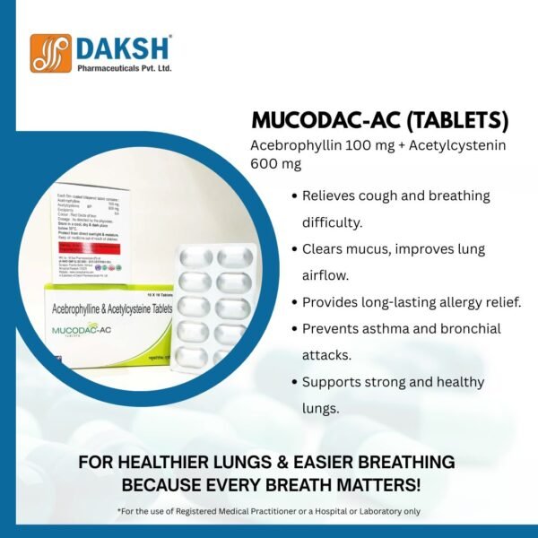 MUCODAC range of Acebrophylline-based tablets with mucolytic and anti-allergic combinations in ALU-ALU blister packing for respiratory care