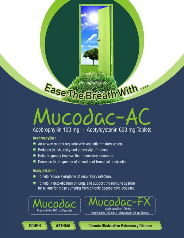 MUCODAC range of Acebrophylline-based tablets with mucolytic and anti-allergic combinations in ALU-ALU blister packing for respiratory care