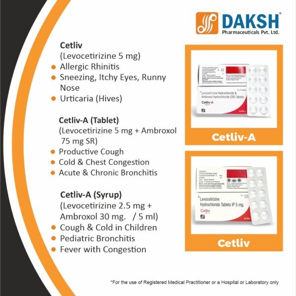CETLIV range of Levocetirizine-based syrups and tablets with Montelukast and Ambroxol combinations for allergy and respiratory relief